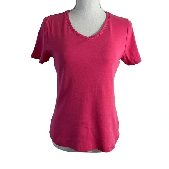 Jones New York Pink T Shirt Small V Neck Short Sleeves Knit Pullover Solid Basic - Picture 1 of 5
